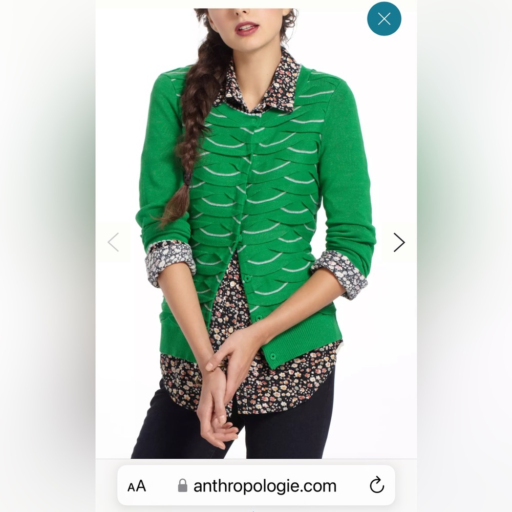 Anthropologie Green Textured Button-Front Women's Sweater